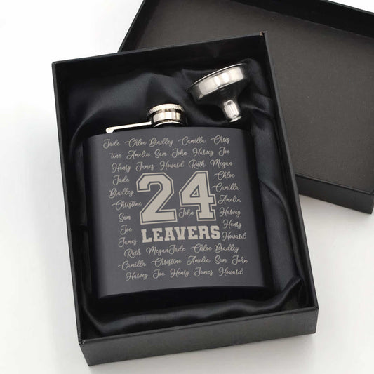 Personalised Engraved Leavers 2024 Names Stainless Steel Hip Flask 6oz