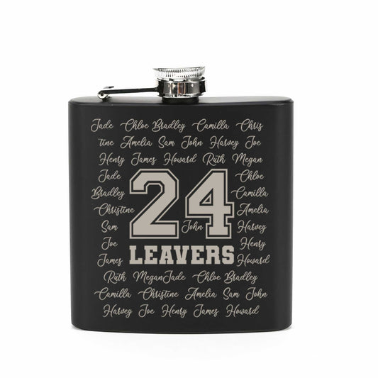 Personalised Engraved Leavers 2024 Names Stainless Steel Hip Flask 6oz