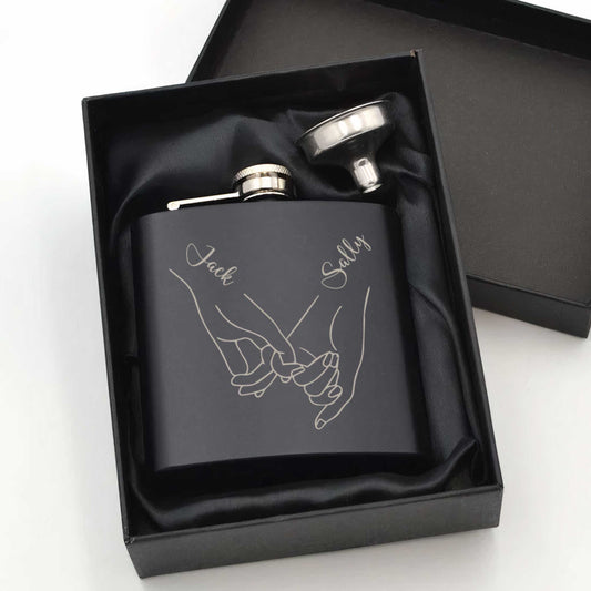 Personalised Holding Hands Hip Flask 6oz
