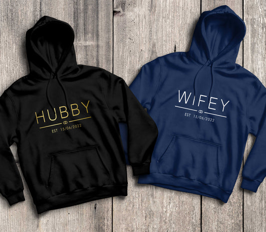 Personalised Hubby Wifey Hoodie Est