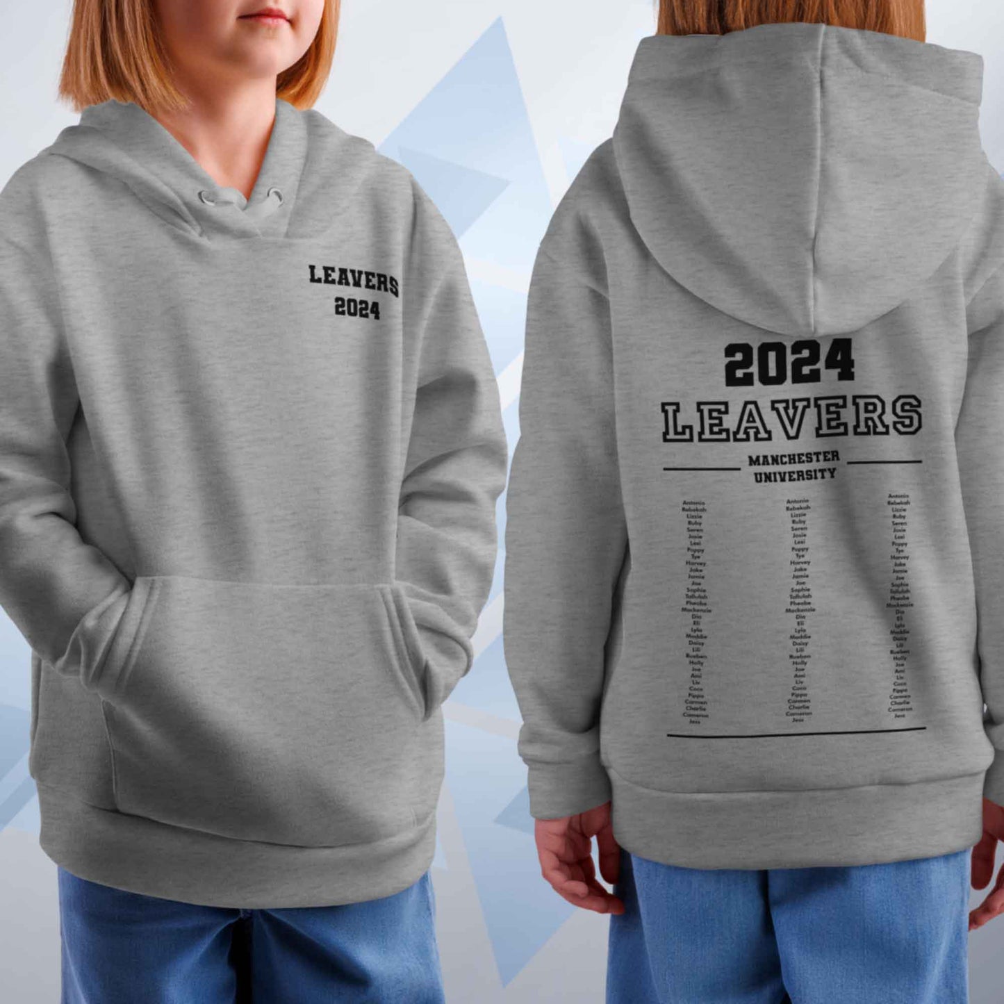 Personalised LEAVERS Long List 2024 Name On Top Kids Hoodie Custom Names