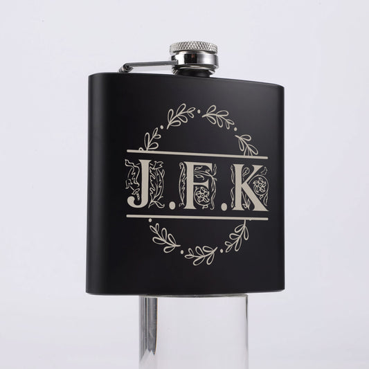 Custom Engraved Stainless Steel Hip Flask Monogram Initial Flask 6oz - FLUX DESIGNS