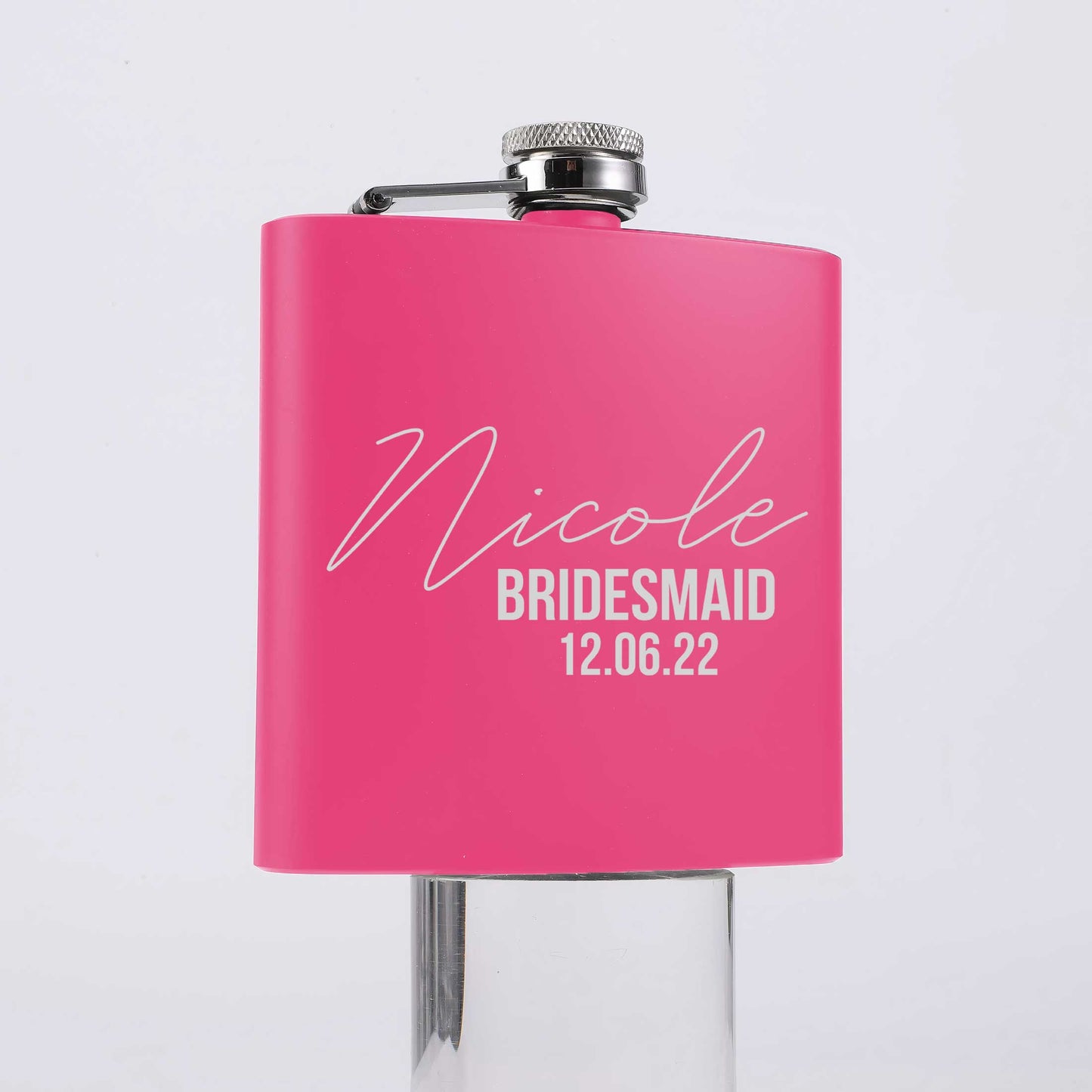 Personalised Bridesmaid Hip Flask 6oz Custom Name & Date - FLUX DESIGNS