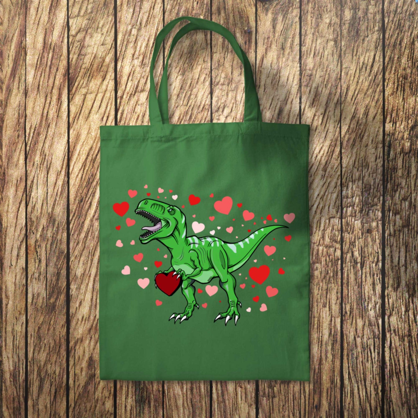 Green Dinosaur Hearts Tote Bag 10L Bag