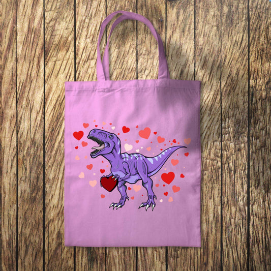 Purple Dinosaur Hearts Tote Bag 10L Bag