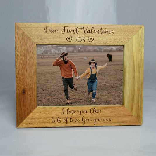 Personalised First Valentines Photo Frame Wooden Frame *Landscape*