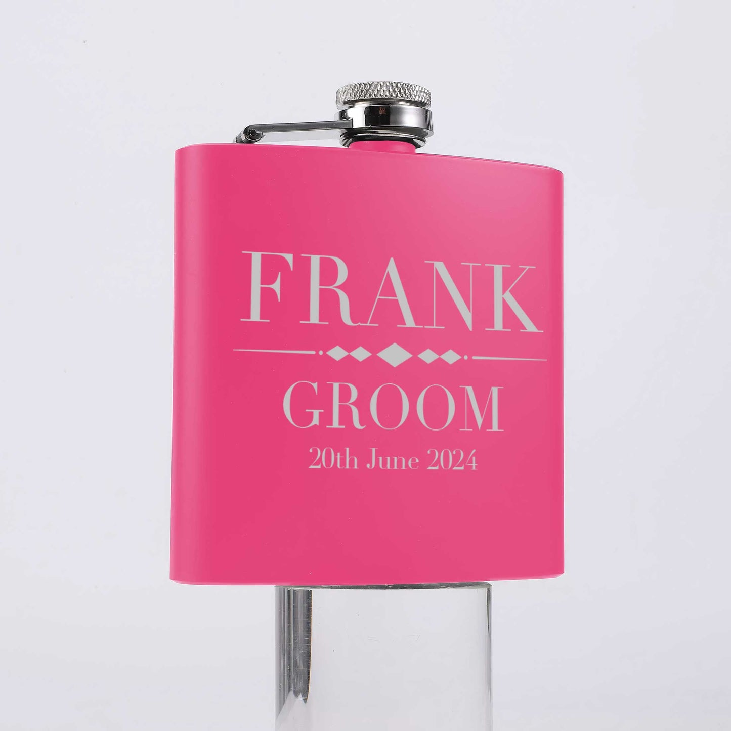 Personalised Wedding 6oz Pink Hip Flask 6oz Custom Name & Date