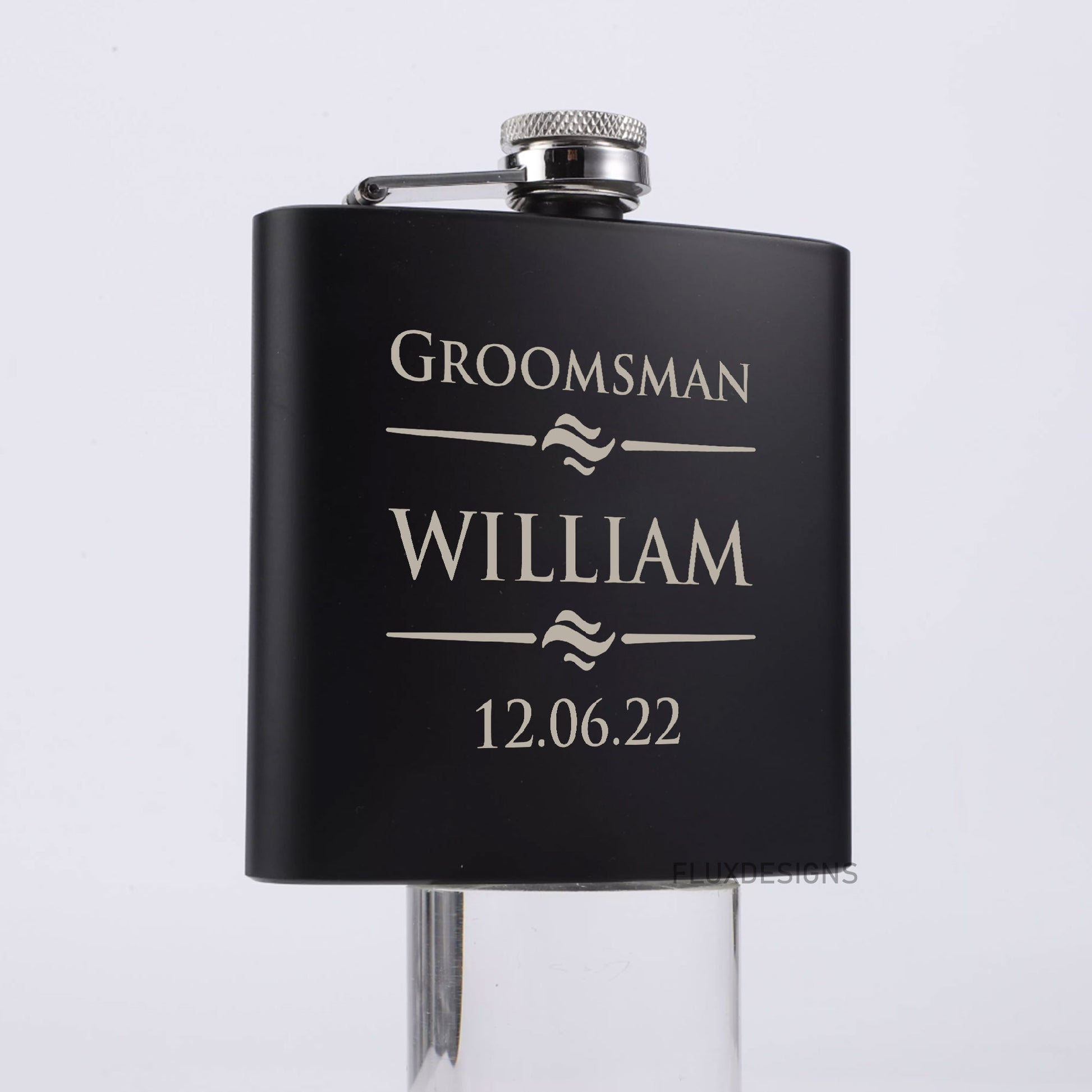 Personalised Groomsman Hip Flask 6oz Custom Name & Date - FLUX DESIGNS