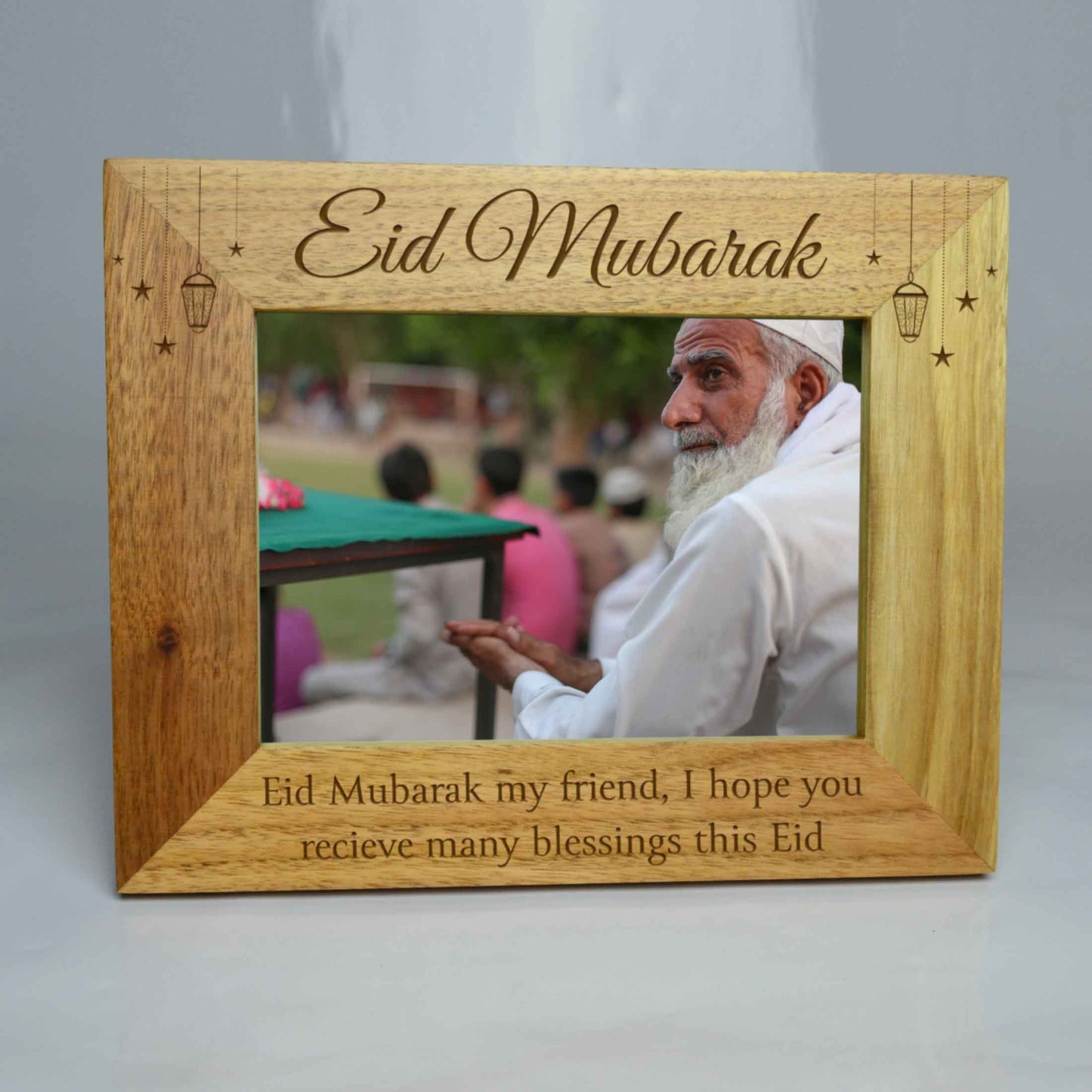 Personalised Eid Mubarak Any Message Photo Frame Oak Frame *Landscape*