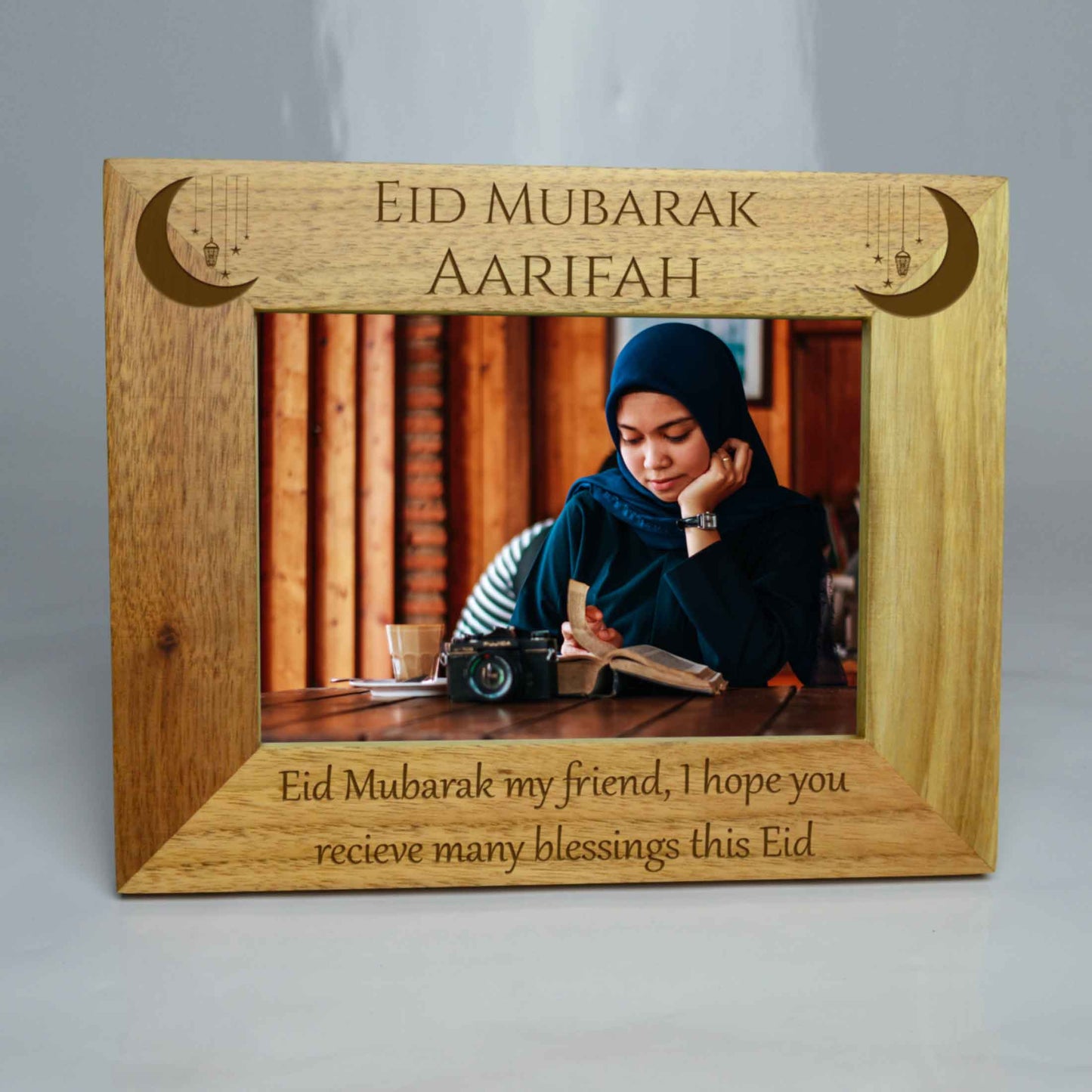 Personalised Eid Mubarak Name Photo Frame Oak Frame *Landscape*