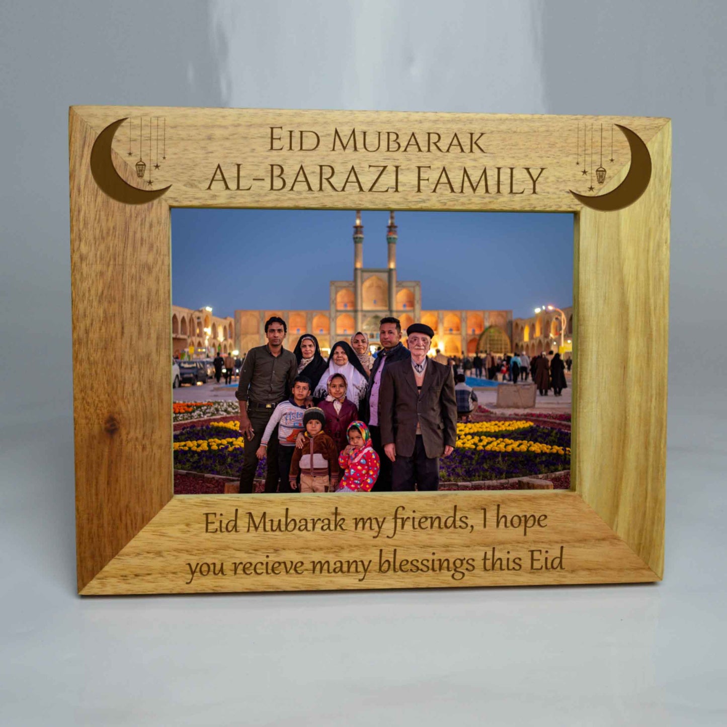 Personalised Eid Mubarak Name Photo Frame Oak Frame *Landscape*