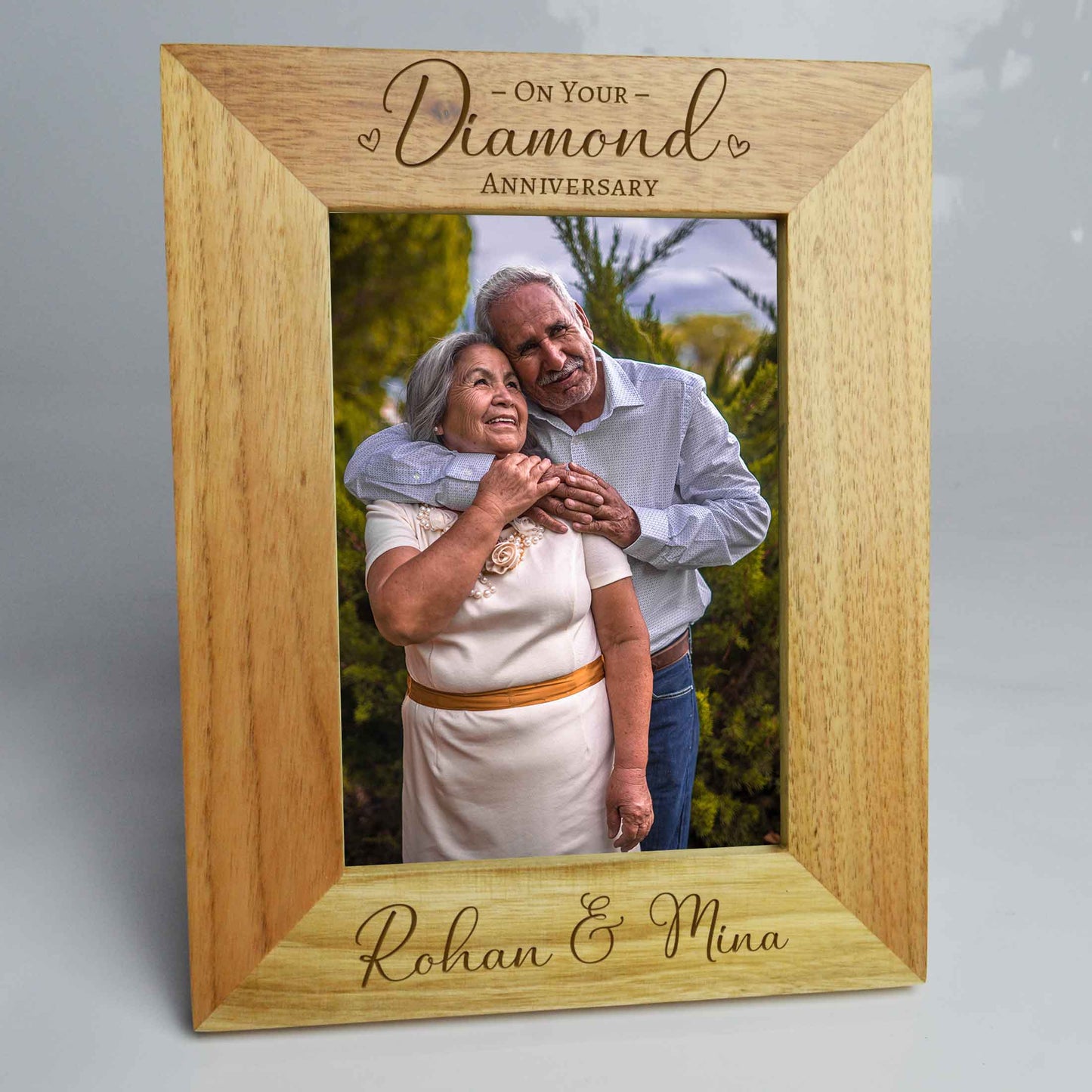 Personalised 60th Diamond Anniversary Photo Frame Oak Frame