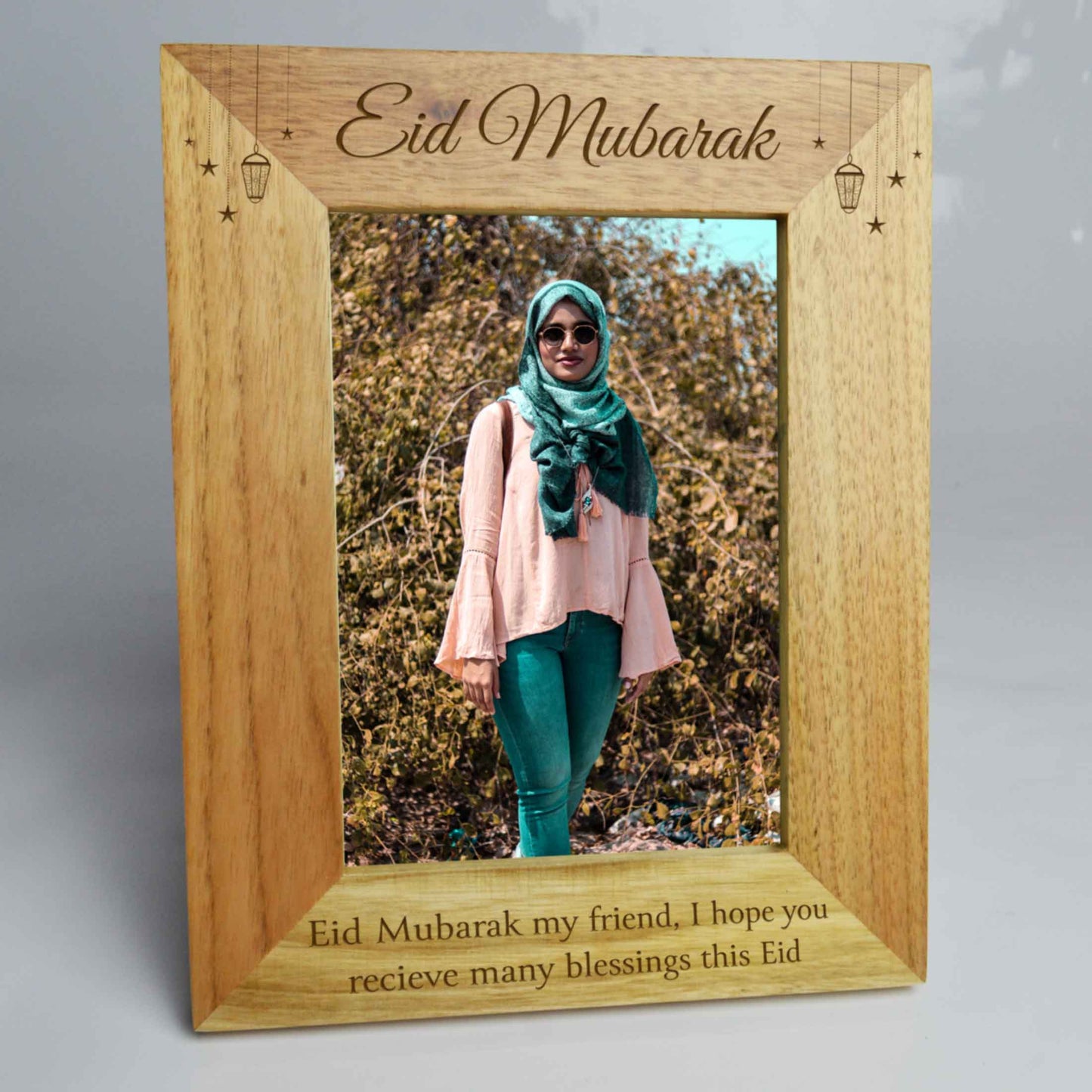 Personalised Eid Mubarak Any Message Portrait Photo Frame Oak Frame