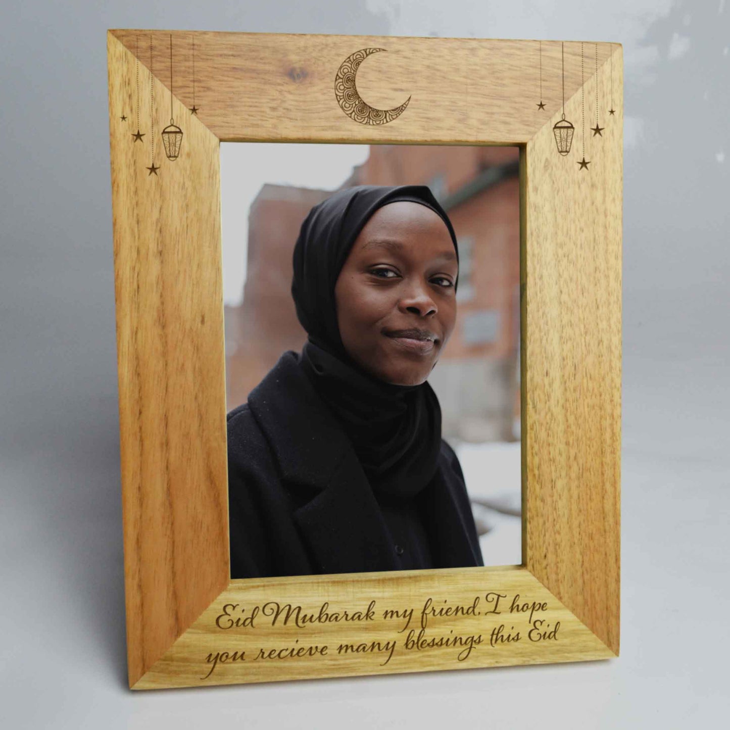 Personalised Moon Eid Mubarak Portrait Photo Frame Oak Frame