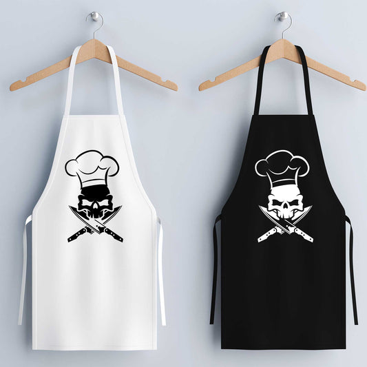 Skull Chef Black Chef Apron Skulls & Knives - FLUX DESIGNS