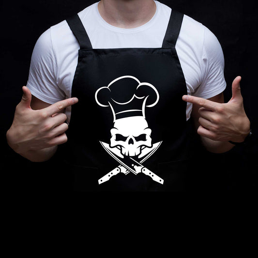 Skull Chef Black Chef Apron Skulls & Knives - FLUX DESIGNS