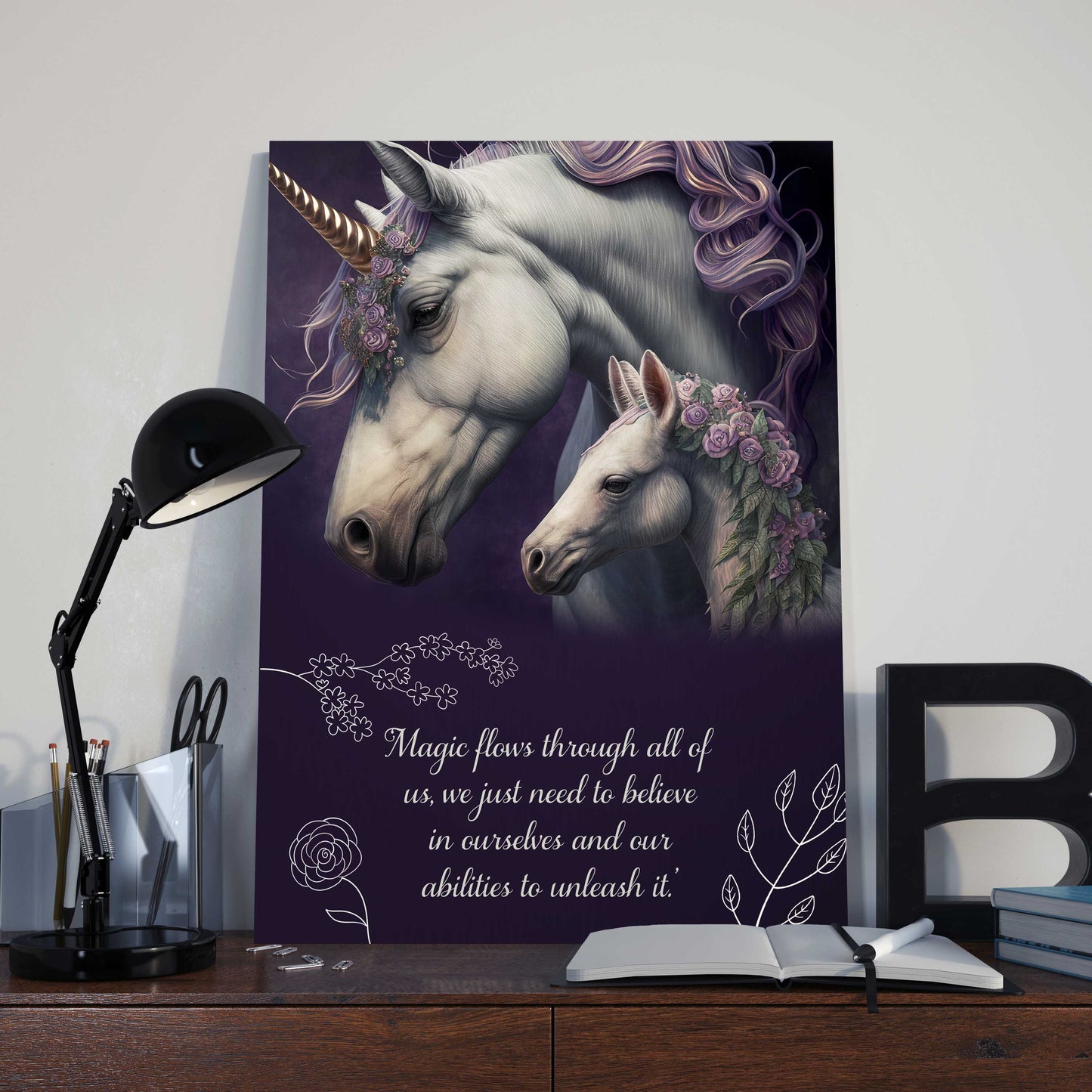 Unicorn Mother And Foal Quote Metal Poster
