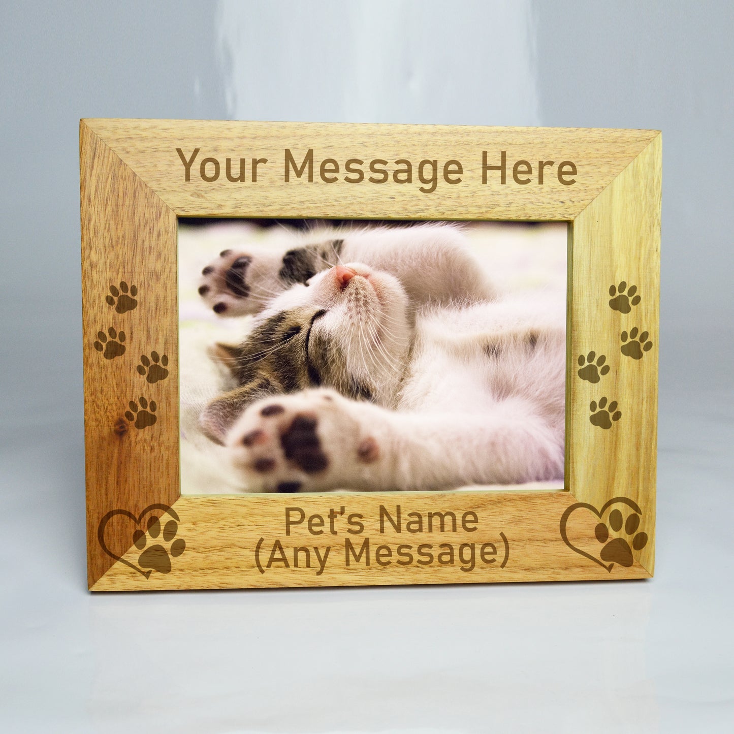 Personalised Cat or Dog Photo Frame 4x6 Wooden Frame (Landscape) - FLUX DESIGNS