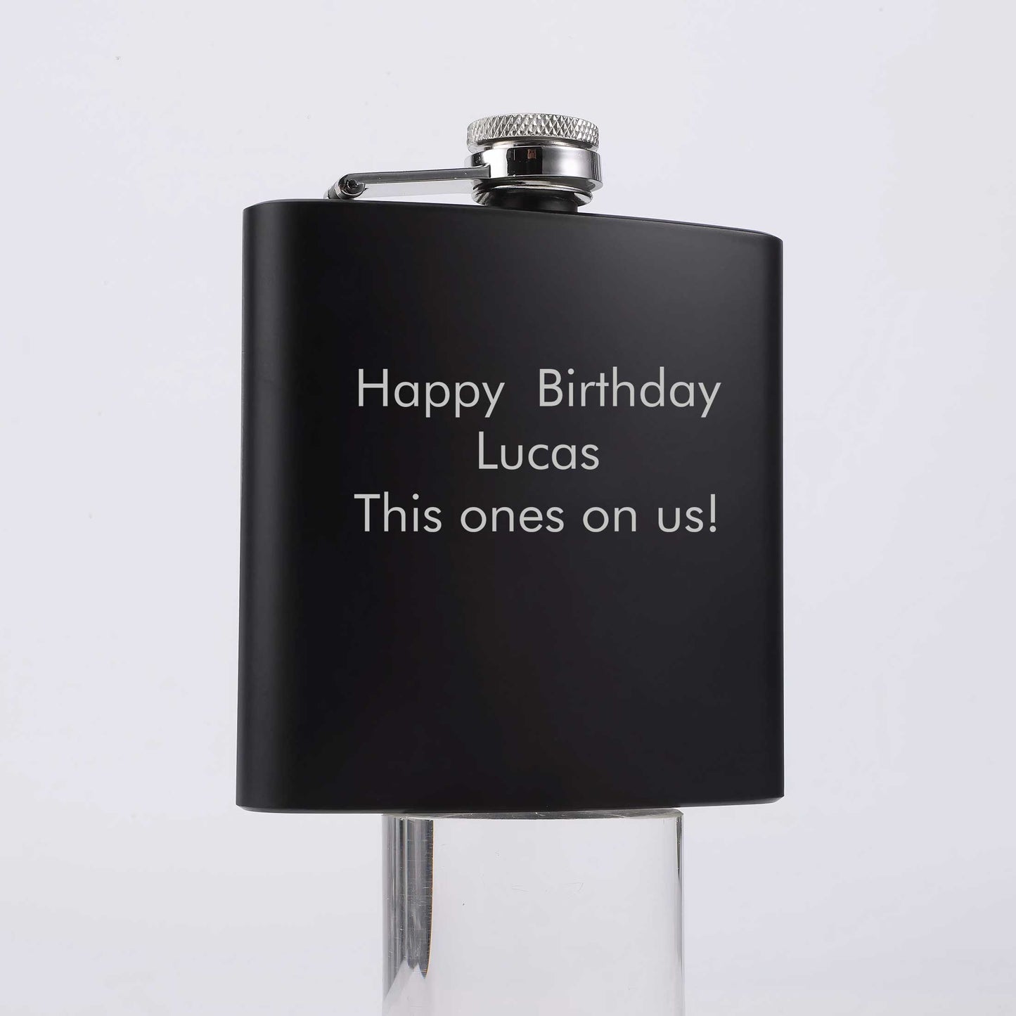 Personalised Hip Flask 6oz Any Message Black Flask - FLUX DESIGNS